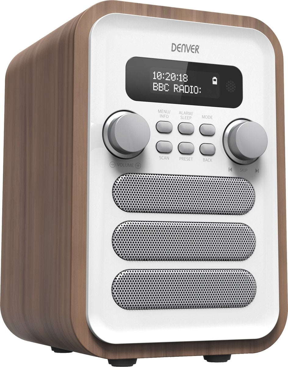 Denver - DAB48 - DAB+ Radio - Holz - Bluetooth - LCD-Bildschirm - Weiß