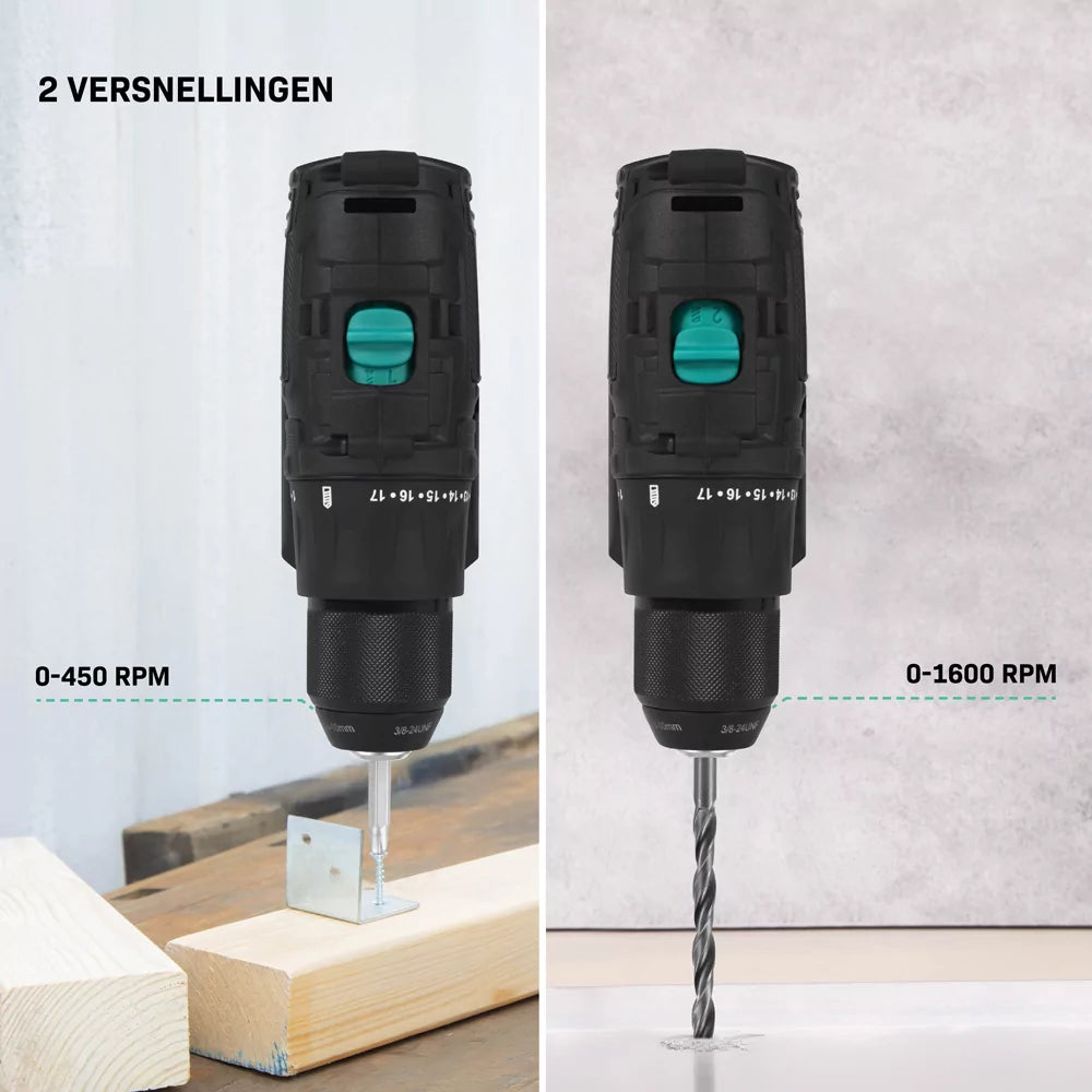 VONROC PRO Akkubohrmaschine 20V - 40 Nm - Bürstenloser Motor - 17 Schraubmodi + Bohrmodus - Inkl. 2 Bits - Ohne Akku und Schnellladegerät