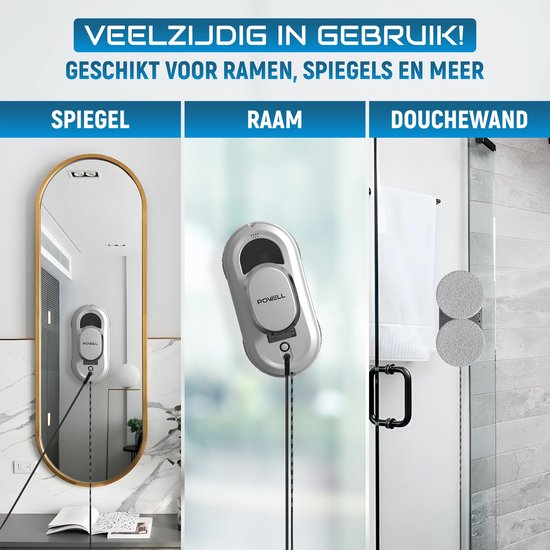 Powell Roboter-Fensterreiniger - Fensterreiniger - Elektrischer Fensterwischer - 3000Pa starke Saugkraft - Fernbedienung - Weiß