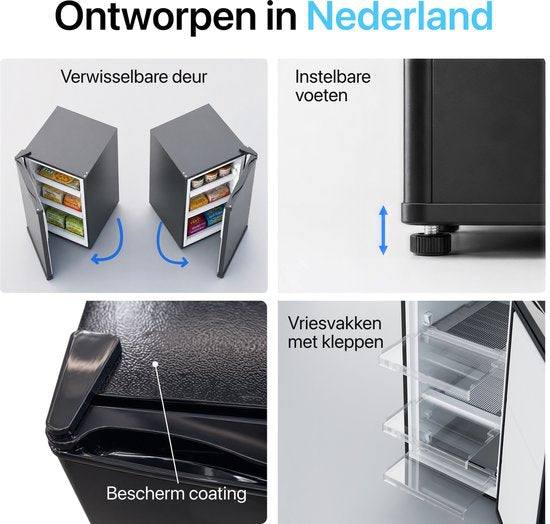 Joula Tischgefriertruhe – freistehend, Mini/klein – 60 Liter – 3 Gefrierschubladen – Schwarz