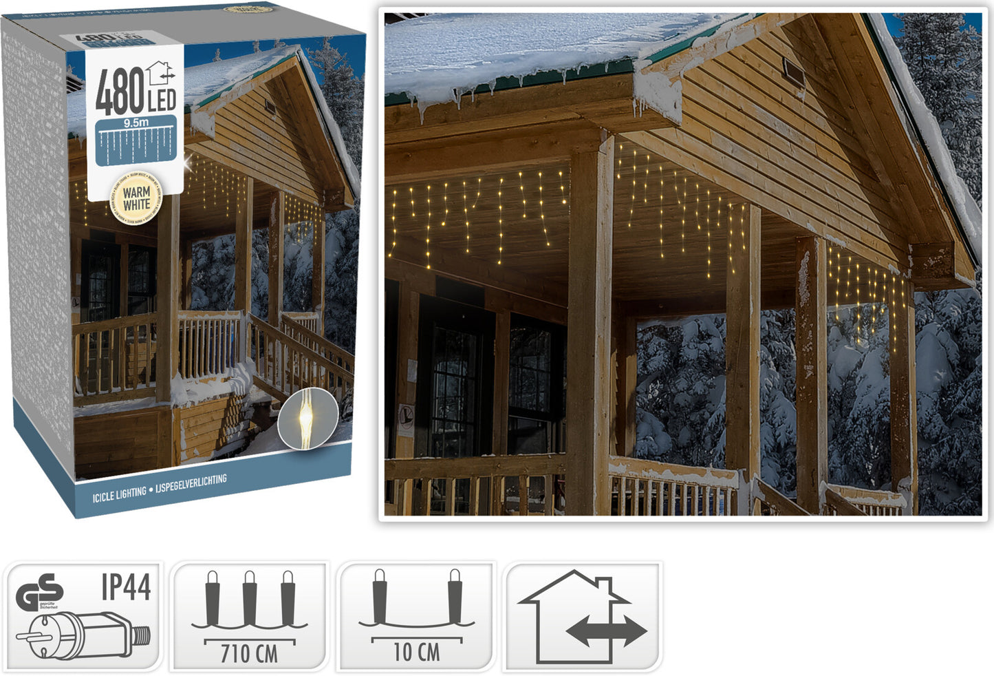 LED-Eiszapfen-Weihnachtsbeleuchtung 480LED - 9,5 Meter - Für den Innen- und Außenbereich - Copy