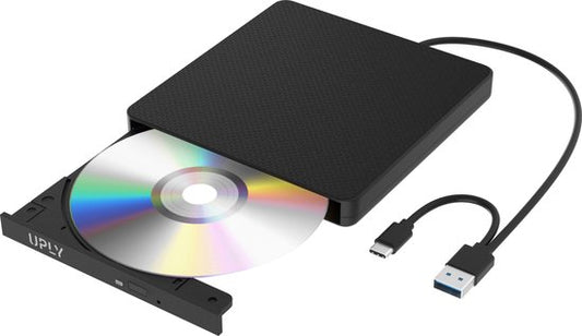 UPLY - Externer DVD-Player - Windows und Mac - USB C und USB 3.0 - Externer DVD-Player für Laptop - Externer DVD-Player und Brenner - CD