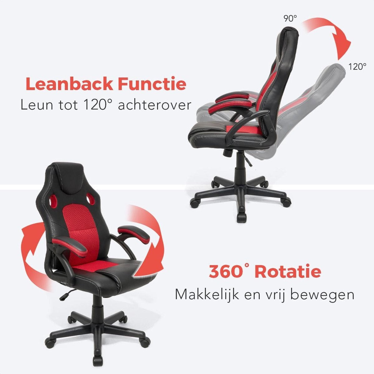 LifeGoods Gaming Stuhl - Verstellbar - Kunstleder - Rot/Schwarz