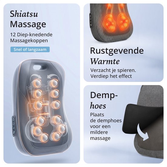 Lifeproducts Massagegerät für den Rücken – Rückenmassagegerät – Shiatsu-Massagekissen – Massagegeräte mit Wärmefunktion
