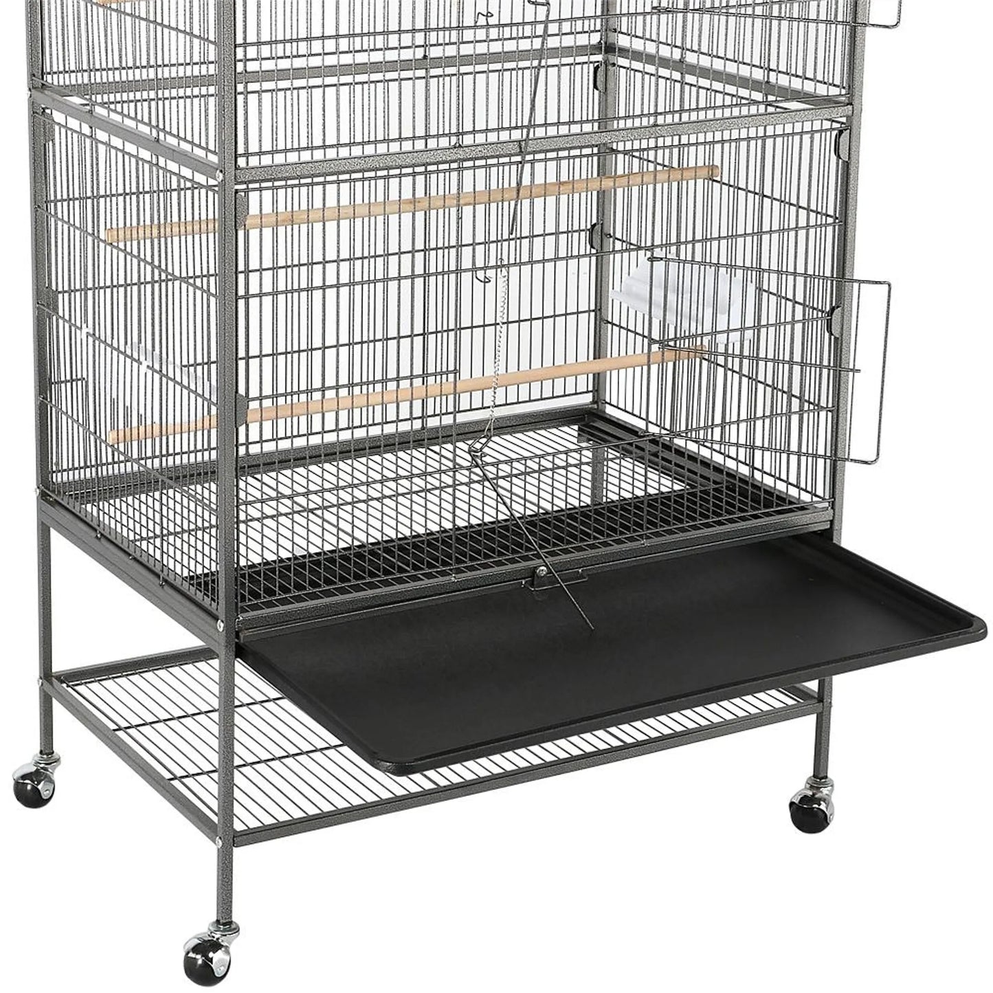Yaheetech Vogelkäfig XXL mit mobilem Sockel - ausgestattet mit gesicherter Tür und Ablagefläche und 3 Holzstangen - für Papageien und Kakadus - schwarzes Metall - 79 x 52 x 132 cm