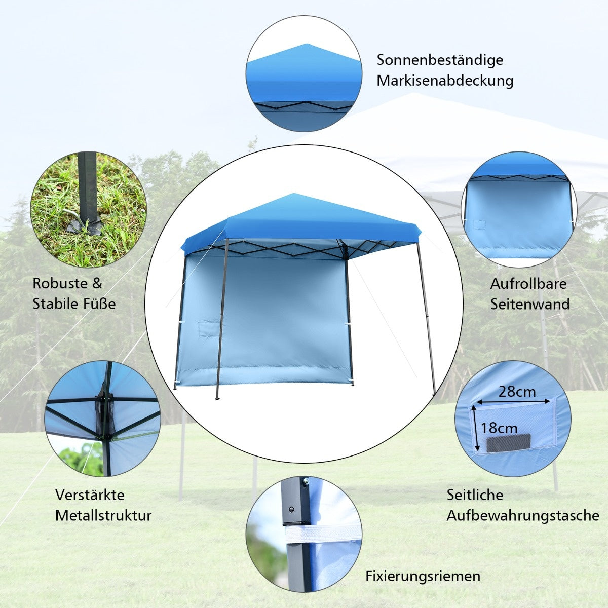 Coast Faltpavillon Gartenpavillon mit abnehmbarer Seitenwand Partyzelt höhenverstellbar blau