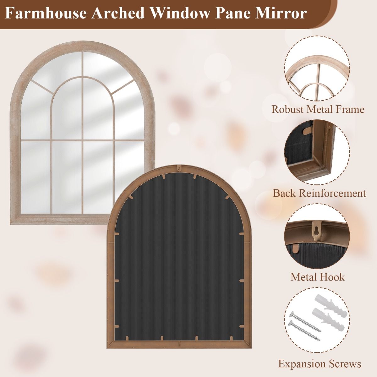 Coast Fensterrahmen-Spiegel – gebogener Wandspiegel – Metallrahmen – grau – 88 x 69,5 cm