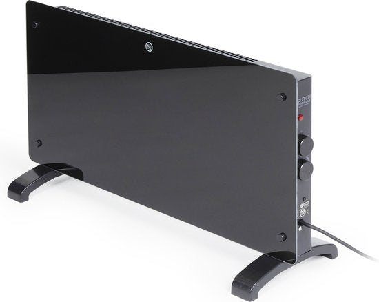 Dutch Originals - Konvektor - 2000 W - Schwarz - Einstellbarer Timer - 2 Heizstufen - Gehärtetes Glas - 42,5 x 24 x 77 cm