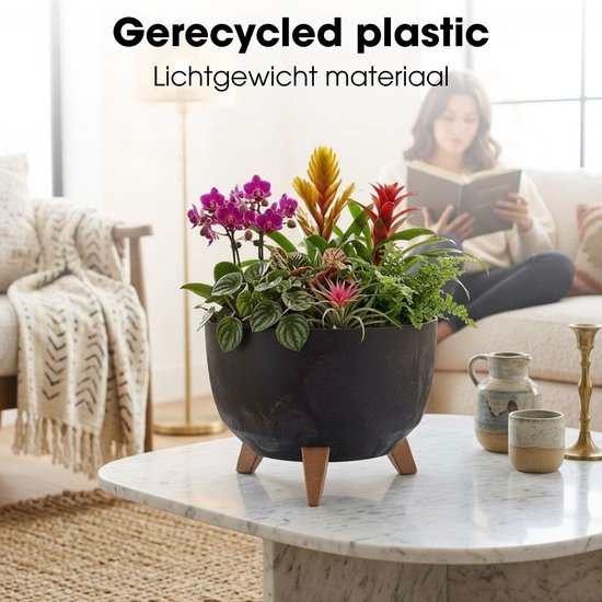 Mica Decorations Doppio Pflanzkübel auf Füßen – 18,5 x Ø 33 cm – Pflanzkübel für den Außenbereich – Blumenkästen für den Balkon – recycelter Kunststoff – Schwarz