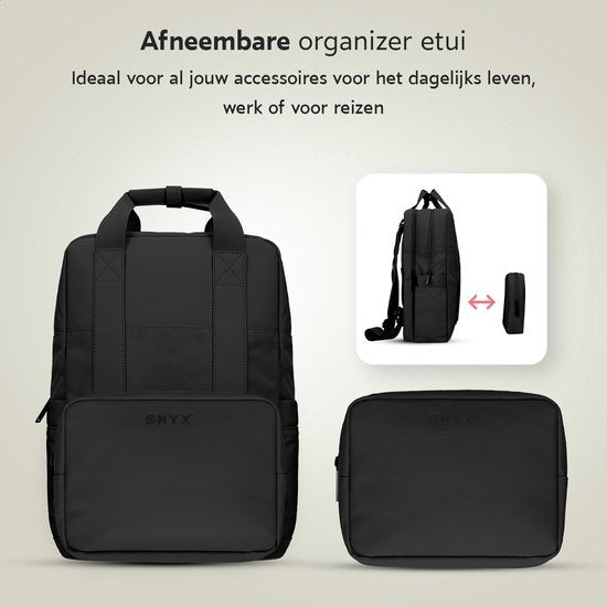 ONYX Rucksack 20L mit Laptop-Fach - Herausnehmbare Organizer-Tasche - Damen und Herren - Laptop-Tasche - Schultasche - Rucksack - Schwarz