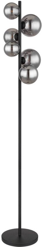 Stehleuchte RIHA Glas 155.0cm Matt Schwarz | Rauch G9 6-flammig