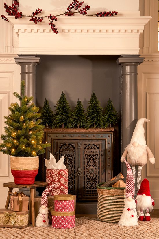 House of Seasons Dekorativer Baumstamm mit künstlichen Weihnachtsbäumen – L 80 x H 40 cm – Grün