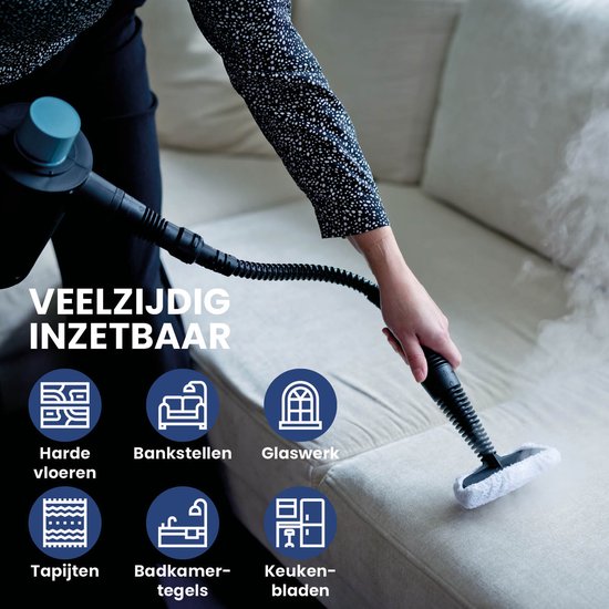 Nexxt Kabelloser Dampfreiniger mit Zubehör - Wassertank 360 ml - Bis zu 135 °C und 3,5 Bar - Für Böden und Polster - 1350 Watt - Schwarz