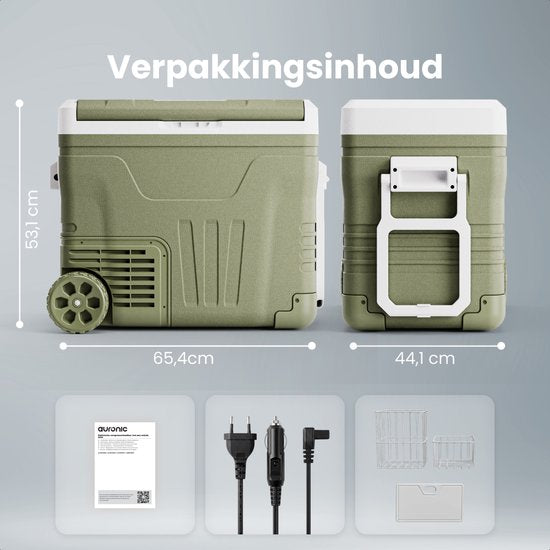 Auronic Electric Cool Box - Kompressor - 50L - 12V und 240 Volt - Camping Kühlschrank - Frigobox Auto - Mit Rädern und Griff - Grün
