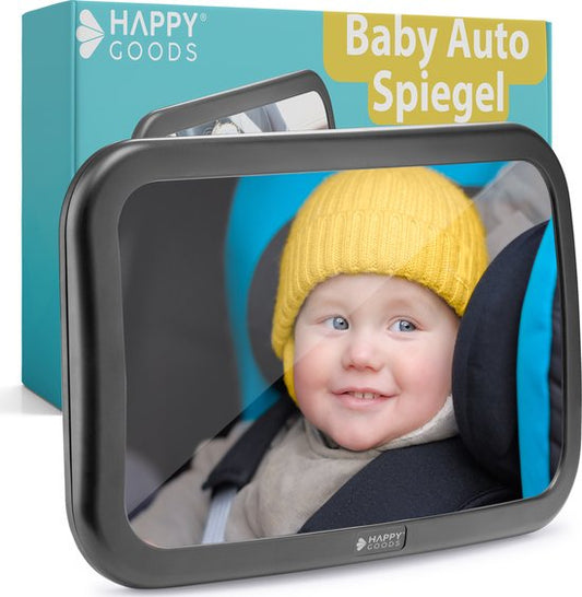 Happy Goods Autospiegel Baby XL - Rückspiegel - 35x19 cm - 360° verstellbar - Babyspiegel Auto - Sicherheitsspiegel - Rücksitzspiegel Baby
