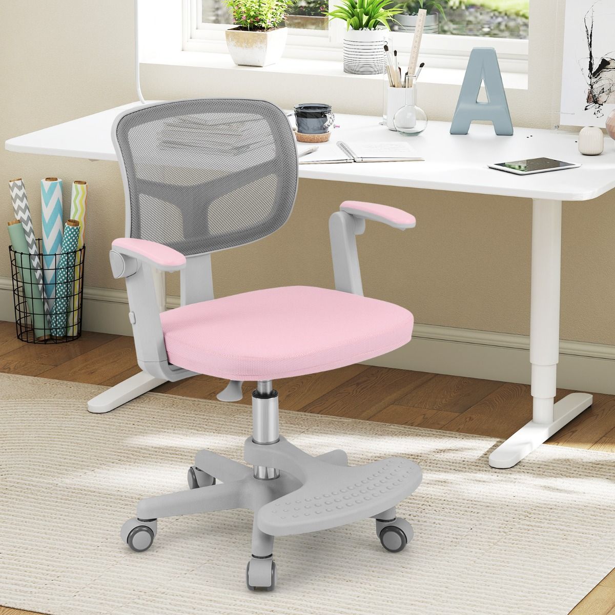 Coast Kinder-Bürostuhl – höhenverstellbar – drehbar mit Rollen – rosa