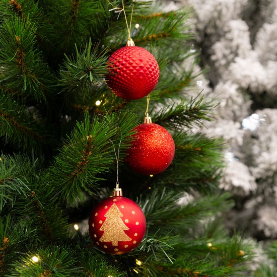 Giftsome Set mit roten Weihnachtskugeln – 60 Stück Weihnachtskugeln aus Kunststoff – 6/7 cm