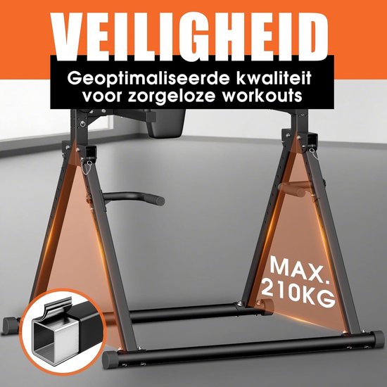 DH FitLife Foldable Power Tower Dip Station bis 210 kg | Freistehende Klimmzugstange mit Dip Bars und Rückentrainer | Power Station Strength Tower
