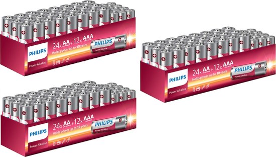 Philips Power Alkaline-Batterien, 108er-Pack (72x AA & 36x AAA)
