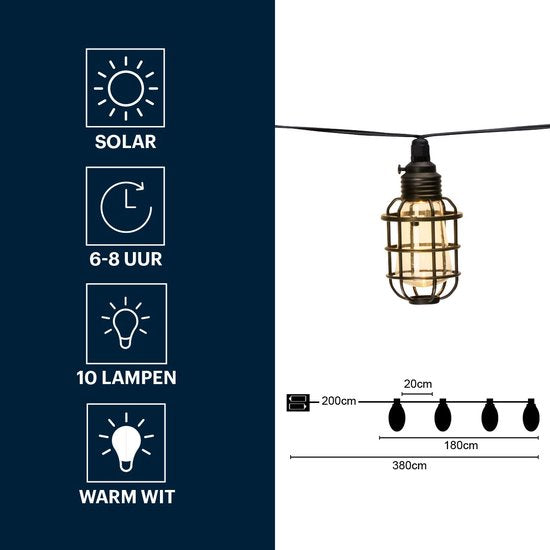 Gartenbeleuchtung Girlande - 3,8 m - Solar - Warm White LEDs