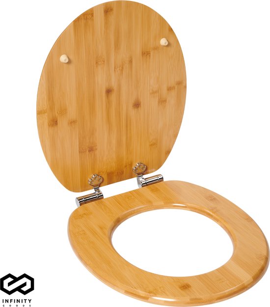 Infinity Goods Bambus Toilettensitz Terry - Toilettensitz mit Deckel - Soft Close - Edelstahlscharniere - Inklusive Befestigungsmaterial