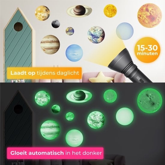 Nuvance - Glow in the Dark Stars - Planeten - 10 Stück - Babyzimmer Wandaufkleber