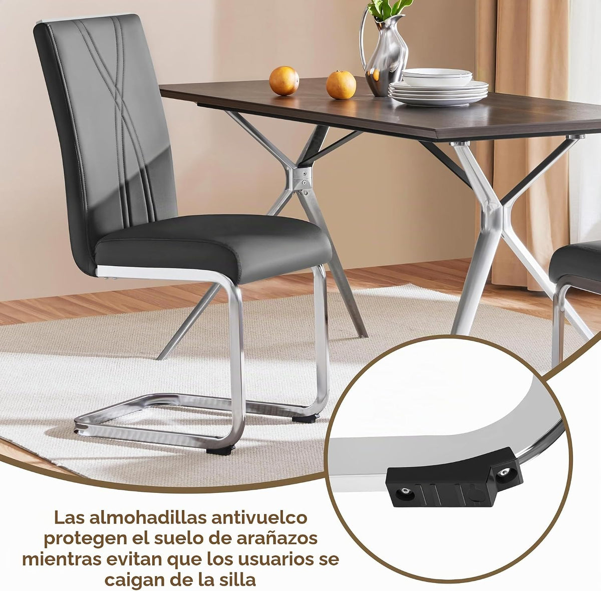 Yaheetech Esszimmerstühle, 2er-Set – Dunkelgrau – Kunstleder – 136 kg – Ergonomische Rückenlehne – U-förmiges Metallgestell