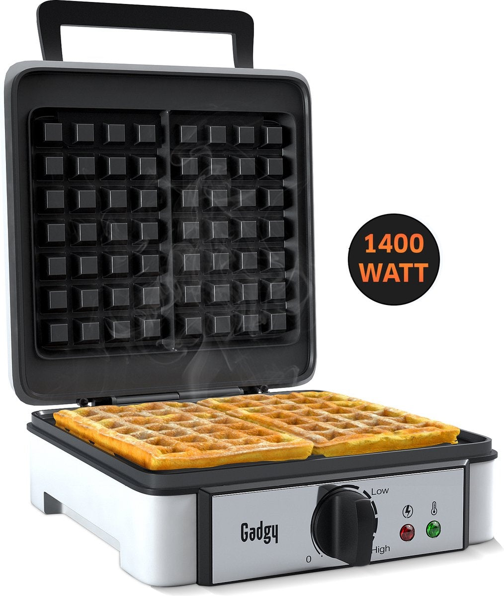 Gadgy Waffeleisen - Waffeleisen für 2 große Brüsseler Waffeln - Antihaftbeschichtung - Temperatur einstellbar - Kontrollleuchte