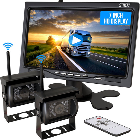 Strex Wireless Rückfahrkamera mit 2 Kameras - 7Ã¢â‚¬ Bildschirm - Nachtsicht 18LED 15m