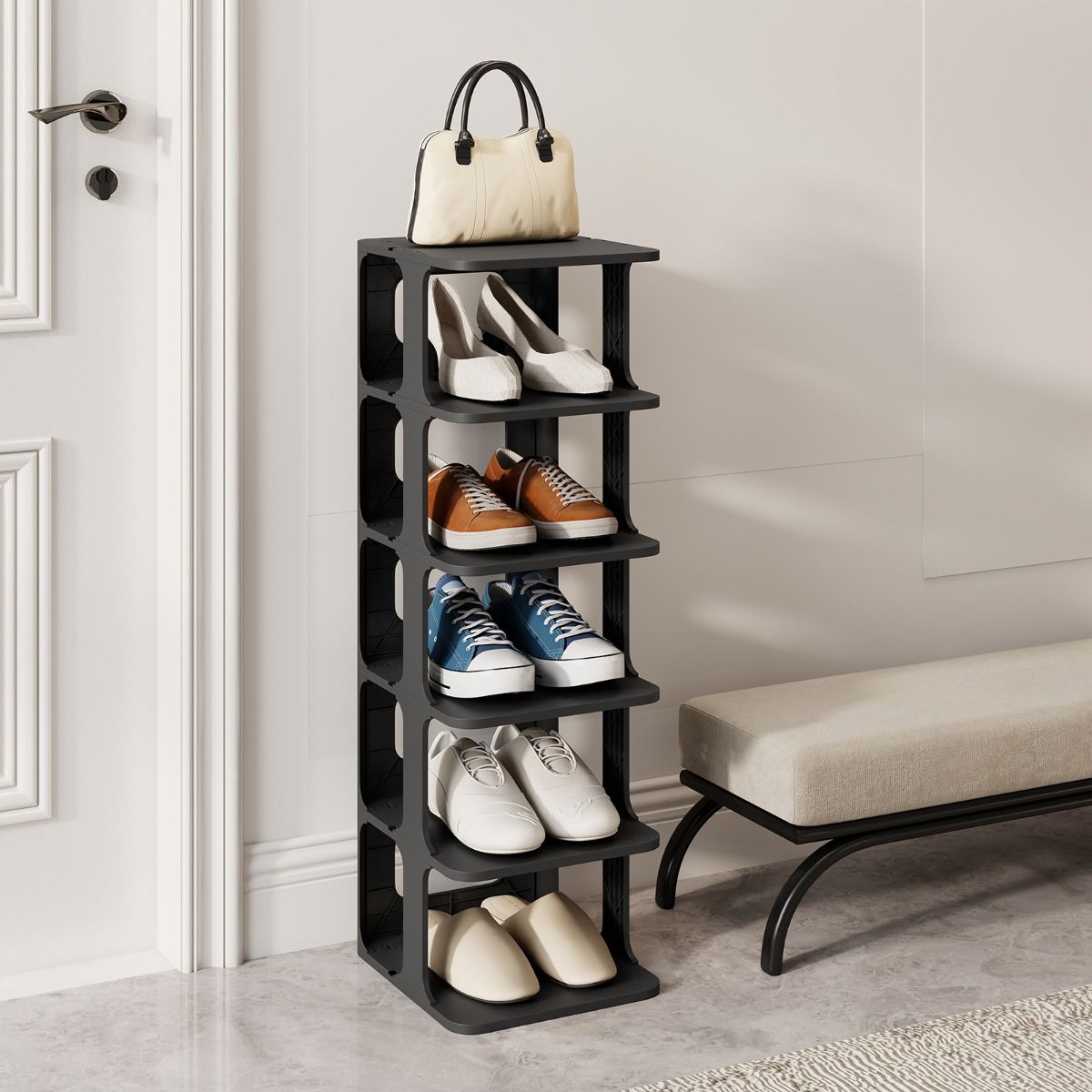 Coast stapelbares Schuhregal – 6 Ebenen – vertikal oder horizontal einsetzbar – schwarz