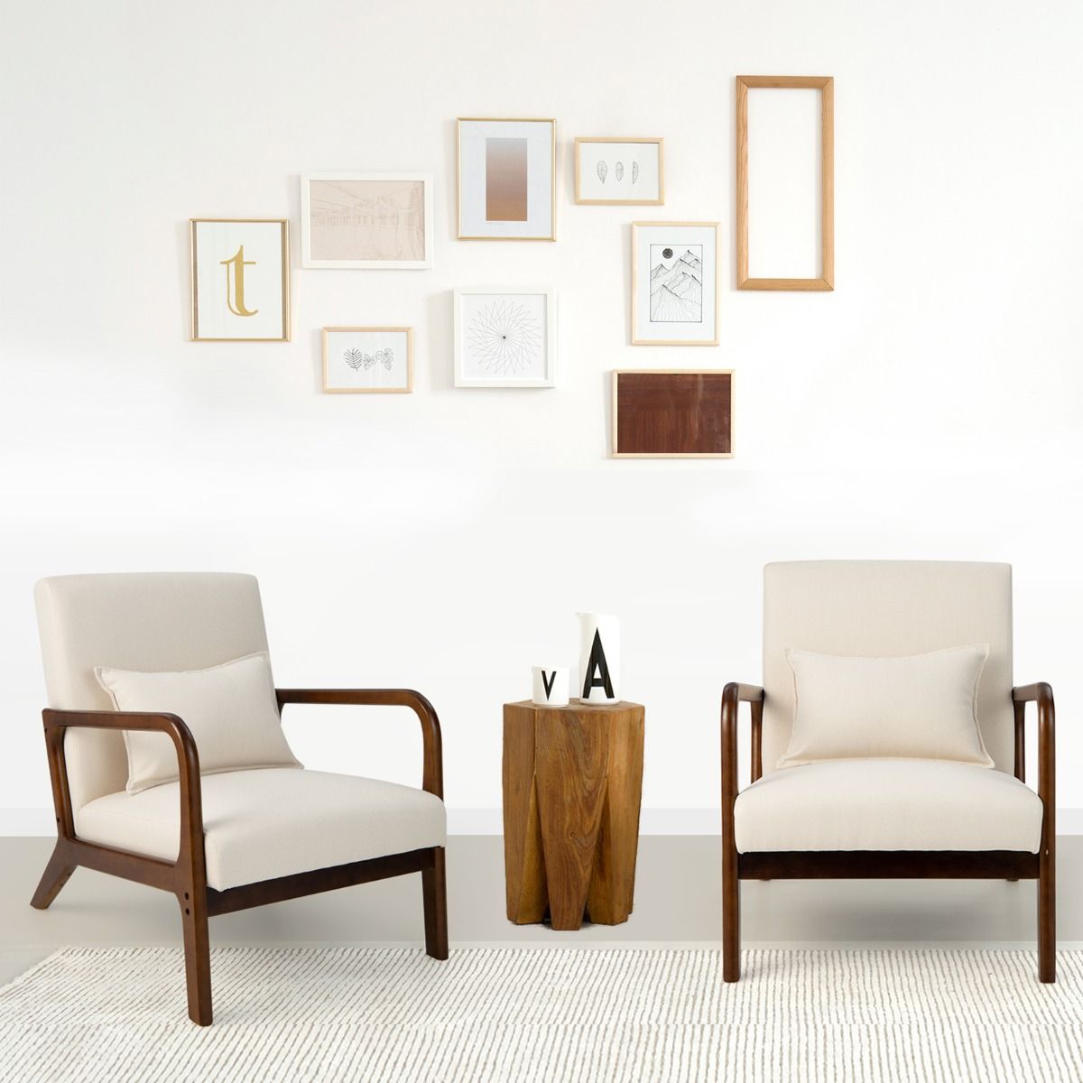 Coast Sessel Lounge Chair gepolstert mit Armlehnen, Rubberwood, Beige, 65 x 79 x 77 cm