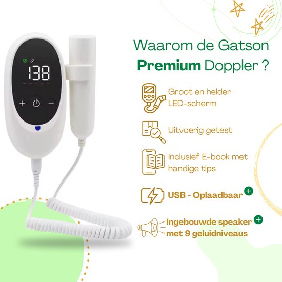 Gatson Premium Doppler - Inklusive E-Book und Doppler-Gel, USB wiederaufladbar - Doppler Baby - Baby-Herz-Monitor - Baby-Dusche-Geschenk - Schwangerschaft