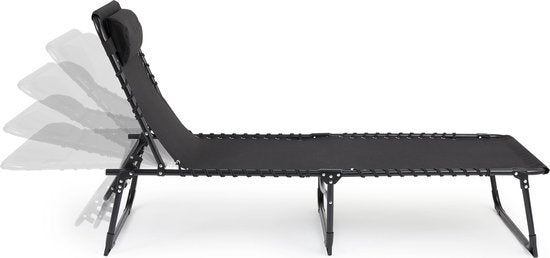 909 OUTDOOR Klappbare Liege - Liege mit Kissen & verstellbarer Rückenlehne - Schwarzer Gartenstuhl für Garten und Terrasse - Relaxsessel bis 110 kg max - 189 x 59 x 30 cm