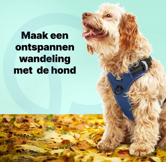 Jake und Jacky Hundegeschirr - Anti-Zieh-Geschirr - Hundegeschirr - Y-Geschirr Hund - Reflektierend - Blau - Größe M