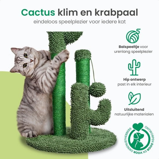 Gopets Kratzbaum Cactus - Mit Seil - Modernes Design - Kratzmöbel mit Spielzeug - 33 x 52 cm