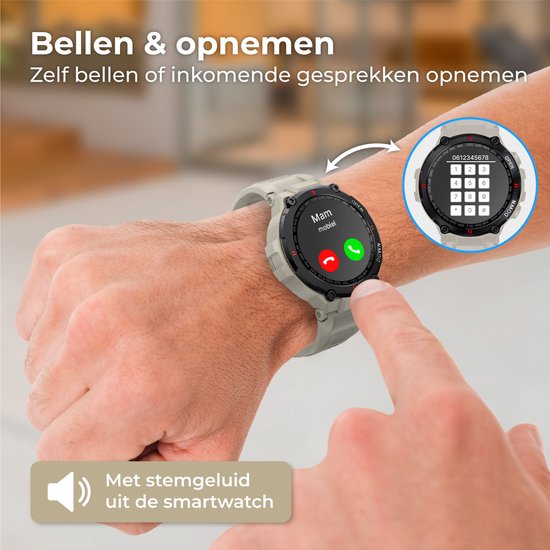 Nuvance - Outdoor Smartwatch - IP67 Wasserdicht - Bluetooth Smartwatch für Frauen und Männer - Smartwatches - Sportuhr mit Schrittzähler, Kalorienzähler, Schlafmesser - Geeignet für alle Smartphones - Grau