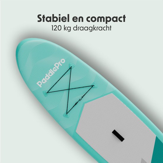 LifeGoods SUP Board All-round Compact - mit Sitz - 100 KG Tragfähigkeit - 300 x 76 cm - Aufblasbar - Komplettes SUP Paket - Mintgrün