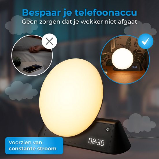 Nuvance Wake up light - Digitaler Wecker - Nachtlicht - Schlafzimmer - Schlaftrainer - mit Sounds - Lautsprecher - Sprachgesteuert