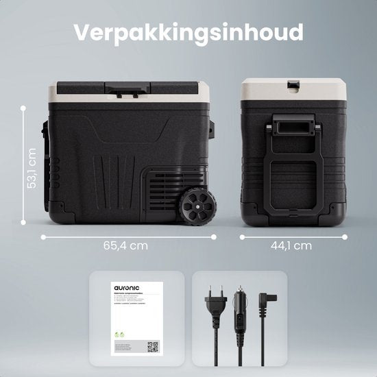Auronic Electric Cool Box - Kompressor - 2 Zonen - 45L - 12/24V und 240V - Kühlen und Gefrieren - Campingkühlschrank - Frigobox Auto - Mit Rädern und Griff - Schwarz