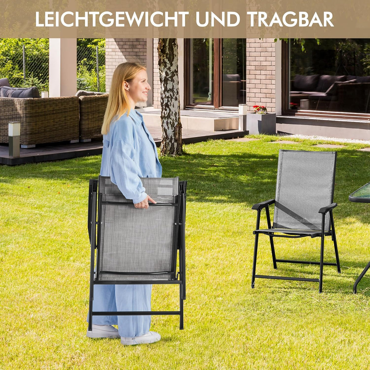 Yaheetech Gartenstuhl-Set, 2er-Set – Klappstühle mit Rückenlehne und Armlehnen – Braun – 54 x 57 x 93,5 cm – Belastbar bis 150 kg