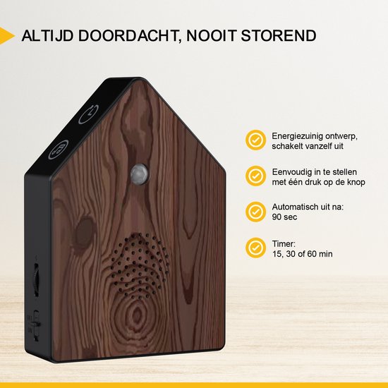 UPLY Vogelhaus mit Sound - Vogelhaus mit Sensor - 5 Naturgeräusche für Toilette/WC - Bewegungsmelder - Schalterbox - Geschenk - Inkl.