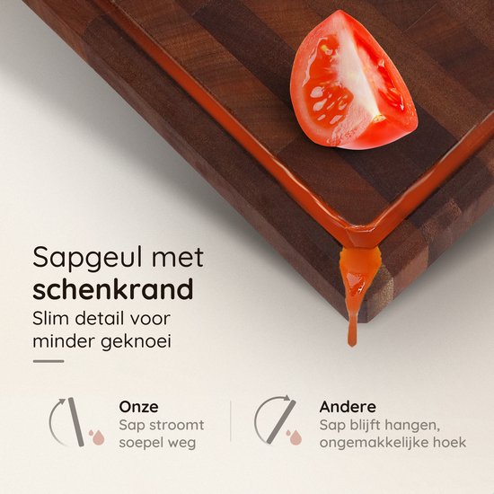 Deleca Nussbaum Kupferholz Schneidebrett - Doppelseitig mit Saftrinne / Griffe - Großes und dickes Schneidebrett - Für Küche, Langlebige Schneidebretter, Servierbrett, Käsebrett, Getränkebrett, Tapasbrett - Nussbaumholz - Ohne Kunststoff - 51x38x3,8 cm