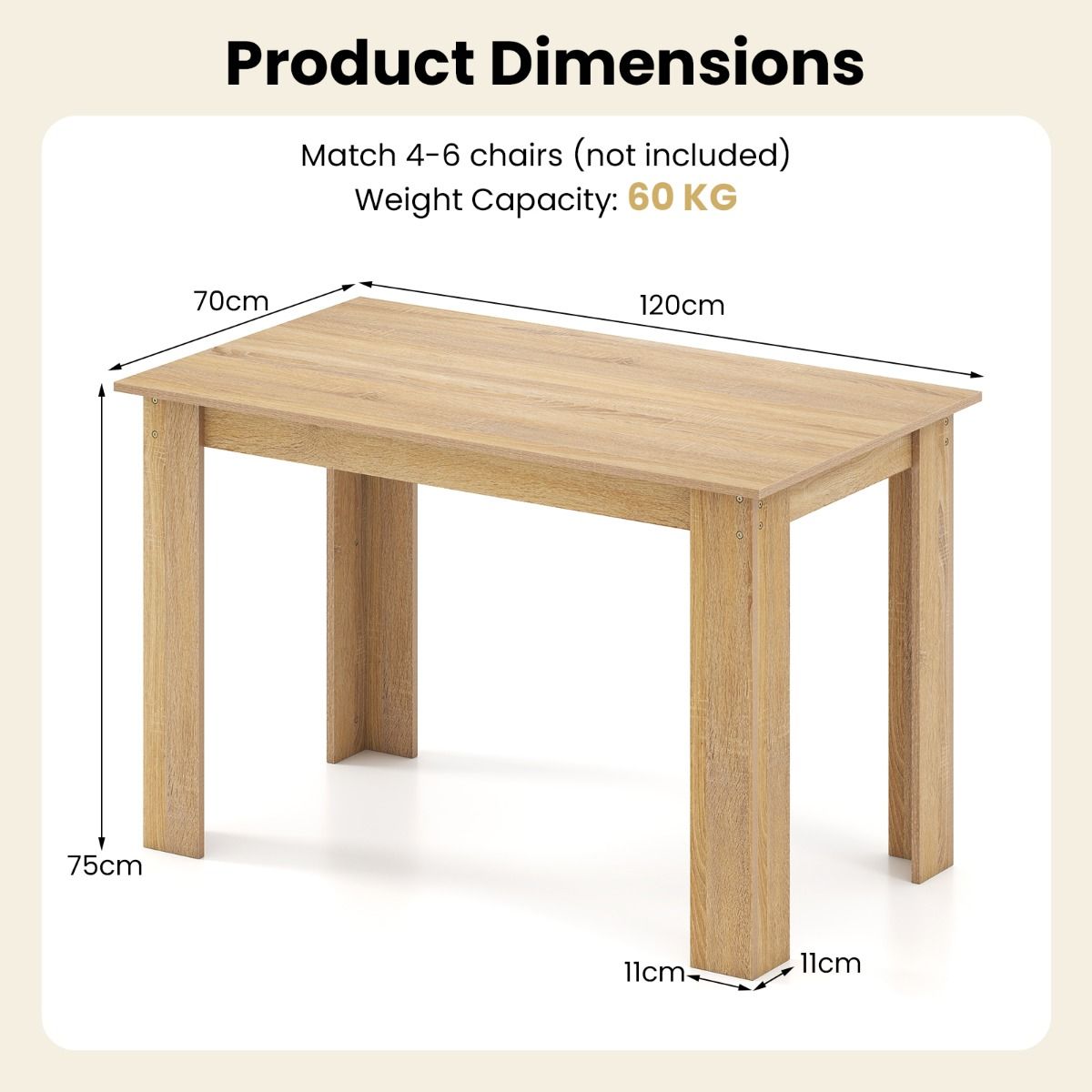 Coast Esstisch – rechteckig – 4 bis 6 Personen – Holz – natur – 120 x 70 x 75 cm