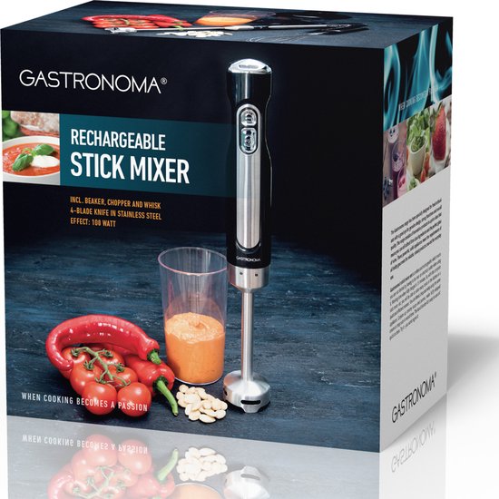 Gastronoma Stabmixer-Set – Kabellos und wiederaufladbar – 100 W – Zerkleinerer, Schneebesen und Messbecher – 18210002 – Schwarz, Edelstahl