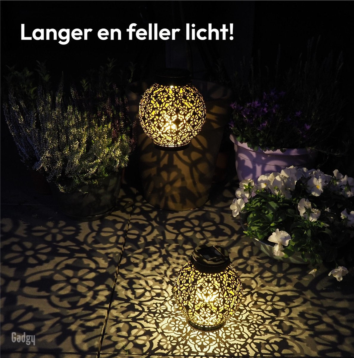 Gadgy Solar Laterne rund - 2er Set - Schwarz - Metall - Solar Gartenbeleuchtung - Led Außenbeleuchtung mit Tag/Nacht Sensor - Tischlampe - Hängelampe - Gartenlaterne - 15.5 x Ã˜ 13.5 cm