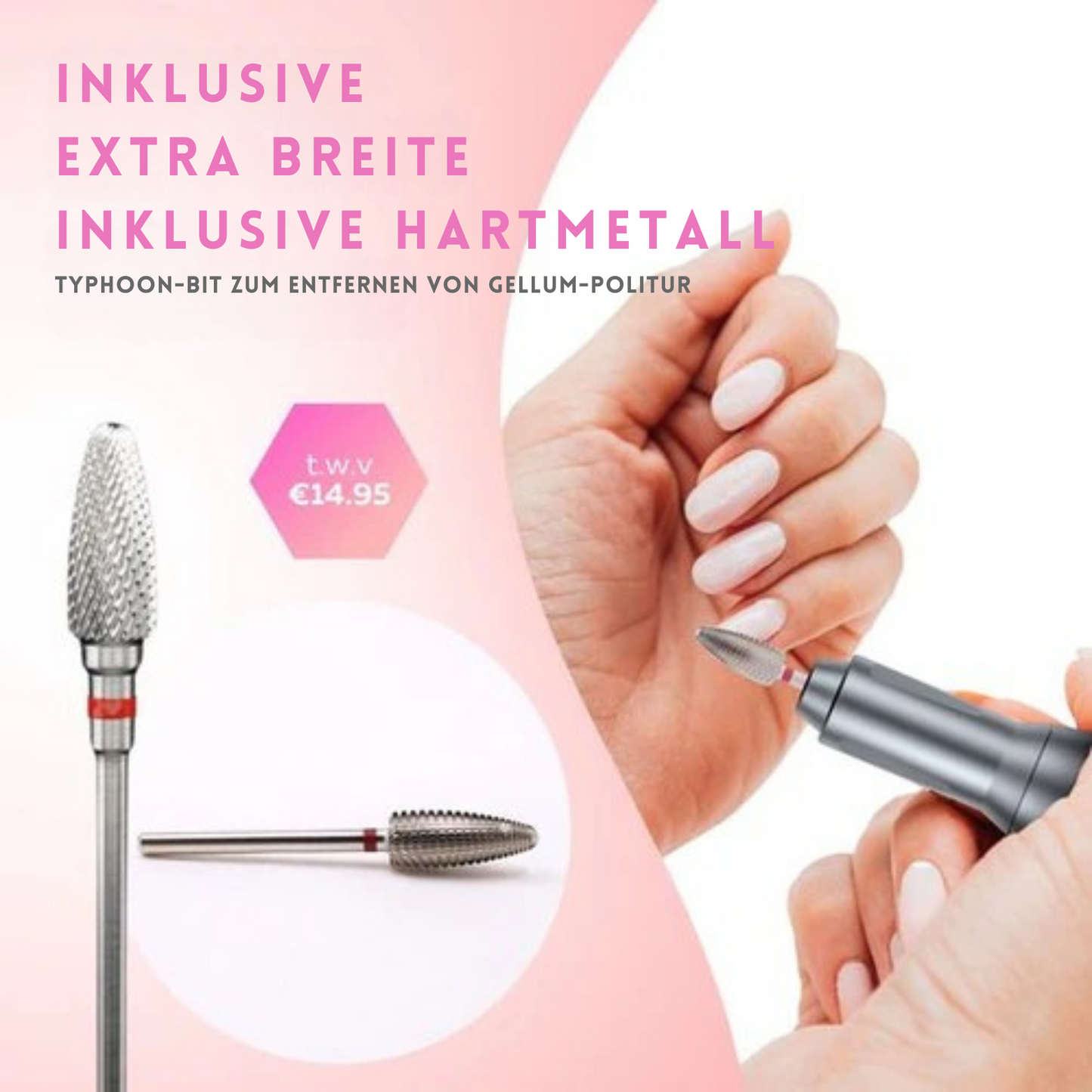 Beeperfect® - Elektrische Nagelfeile - Maniküre- und Pediküreset - 12 Bits und 60 Schleifrollen - Grau