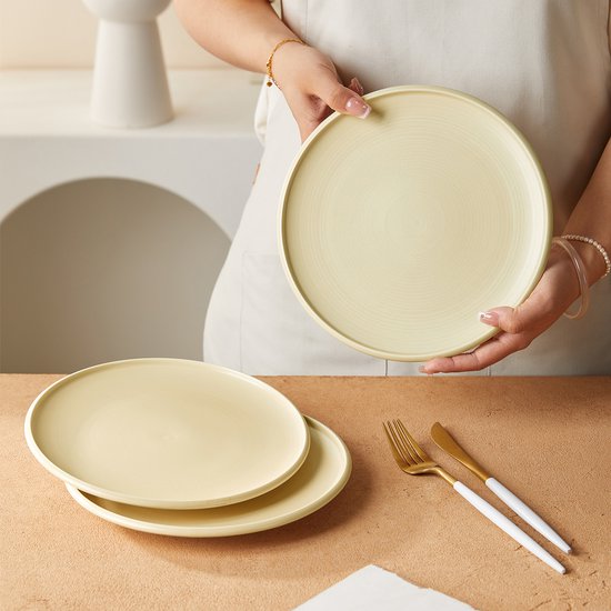 4er-Set Essteller (Ø 21,8 cm / 8,5 Zoll), Tellerset, Frühstücksteller, Dessertteller, Geschirrset für 4 Personen, Geeignet für Restaurants, Gastronomie, Feiern, Familienfeste, Bankette und Picknicks, mikrowellen- und spülmaschinenfest, Keramik