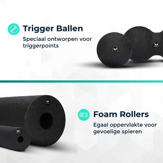 Massagerr® Box - Schaumstoffroller-Set mit Triggerpunkt-Ball & Duo-Massageball in Schwarz - Massageroller - Schaumstoffroller - Faszien - Fitness - Massage-Set - inkl. Stressball