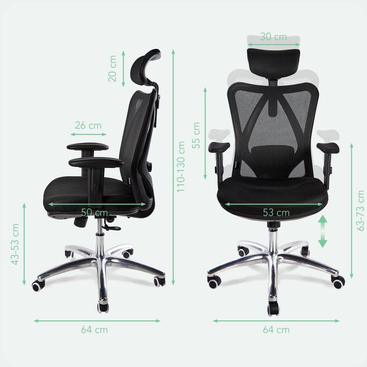 LifeGoods Ergonomischer Bürostuhl - Verstellbar - Bis zu 136 kg - Schwarz