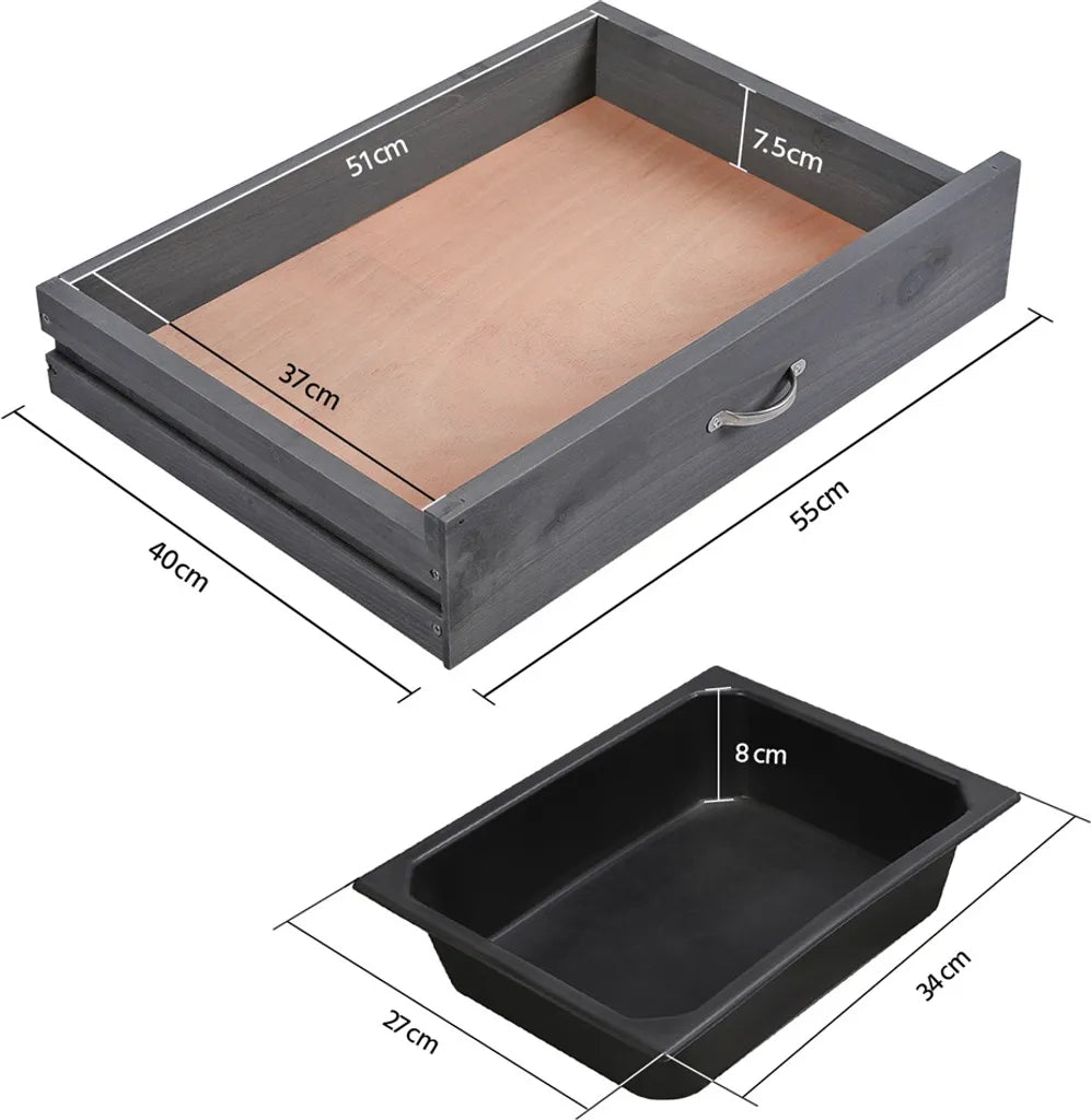 Yaheetech Beistelltisch mit Spülbecken 114,8 x 45 x 121 cm – Grau – Pflanzen-Tisch aus Holz mit Schublade und verstellbarem Regalboden
